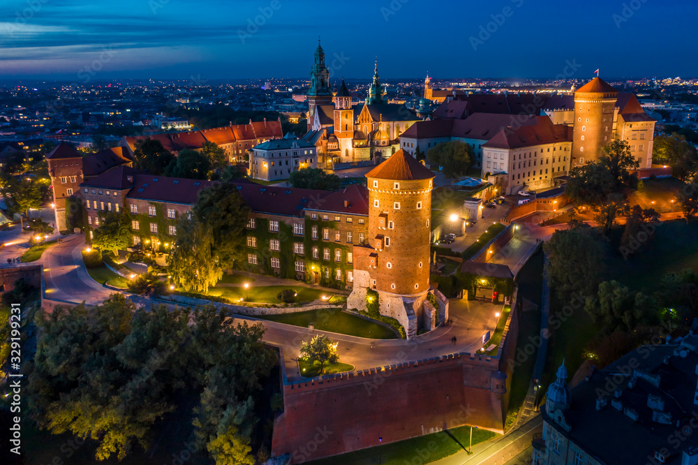 Wawel Castle at night, Cracow, Poland
