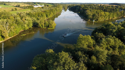 Aerial view of boat on river