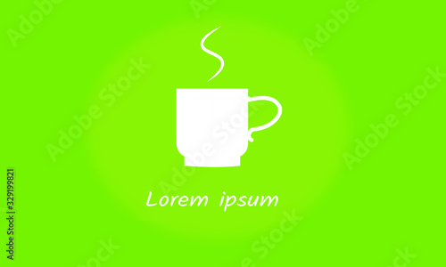 Logotipo COFFEE con taza de cafe blanca en fondo verde