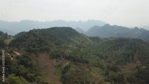 drone footage of mountains in vietnam mai chau village