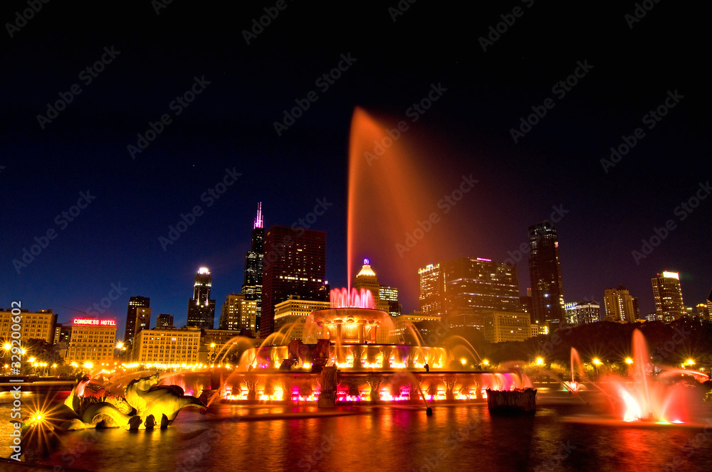 Buckingham Lights Buckingham Fountain lights up the night in Chicago's Grant Park.