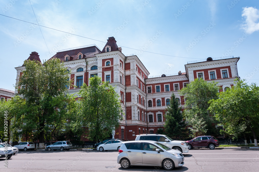 Russia, Blagoveshchensk, July 2019: Summer. The building of the Blagoveshchensk state pedagogical University