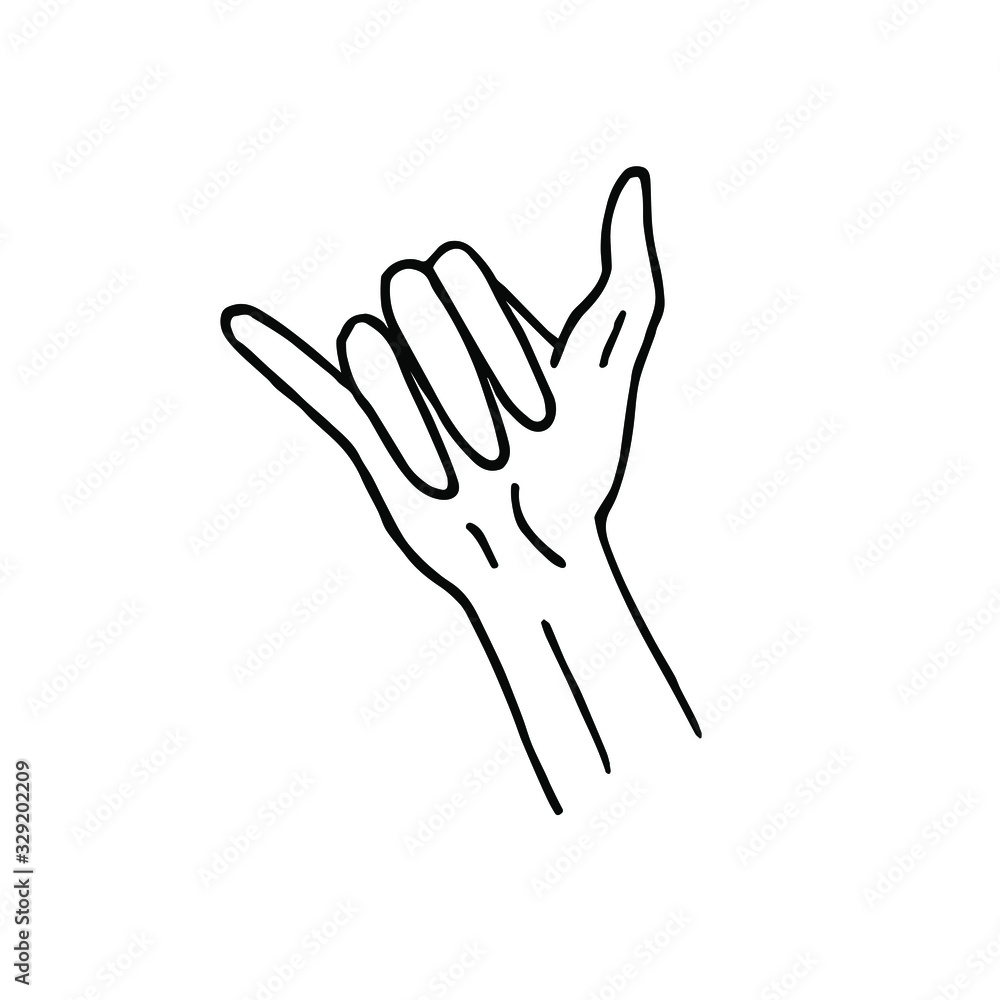 Vector hand drawn doodle sketch Shaka surfing sign isolated on white background Vector hand drawn doodle sketch Shaka surfing sign isolated on white background