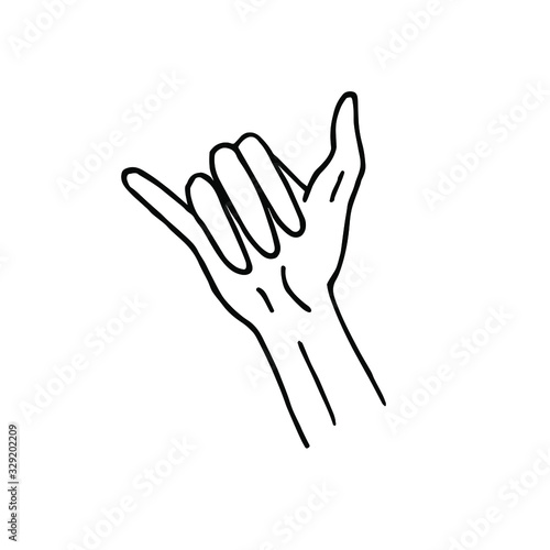 Vector hand drawn doodle sketch Shaka surfing sign isolated on white background