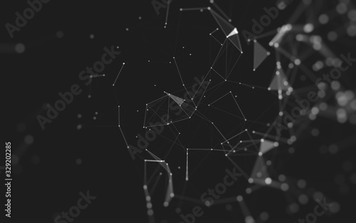 Abstract background. Molecules technology with polygonal shapes, connecting dots and lines. Connection structure. Big data visualization.