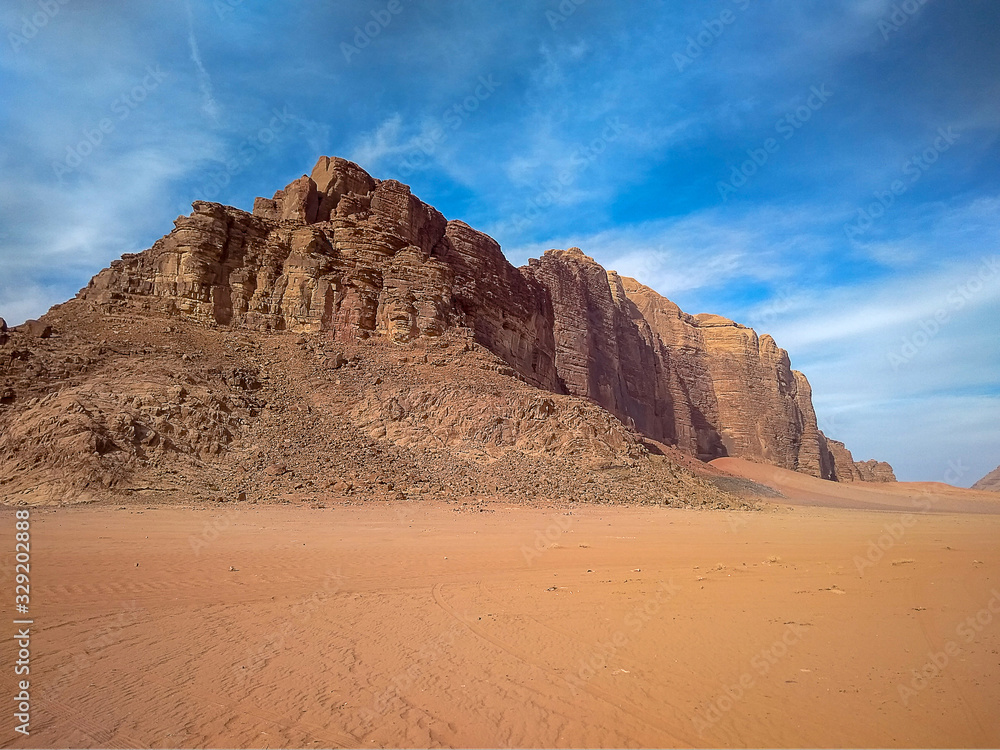 rock formations and desert landscape of Wadi Rum desert in southern Jordan. Popular tourist destination and place of Lawrence of Arabia rock formations and desert landscape of Wadi Rum desert in southern Jordan. Popular tourist destination and place of Lawrence of Arabia