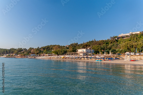 Kallithea, Greece - September 03,2019: Kalithea Beach (Greek: Παραλία Καλλιθέα) the most beautiful beach in Kallithea, Halkidiki in Greece. © nedomacki
