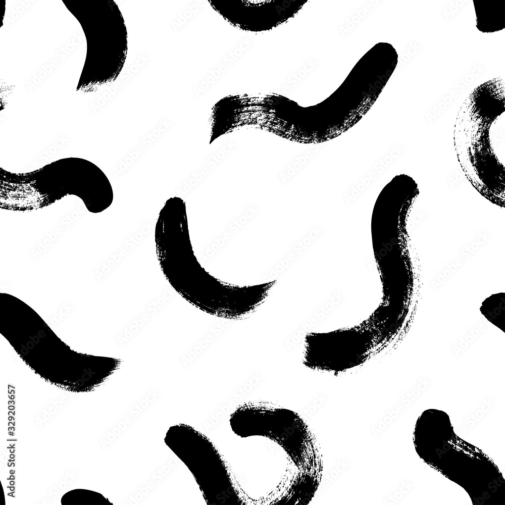 Black paint freehand scribbles vector seamless pattern. Wavy lines and round shapes, dry brush stroke texture. Black paint freehand scribbles vector seamless pattern. Wavy lines and round shapes, dry brush stroke texture.