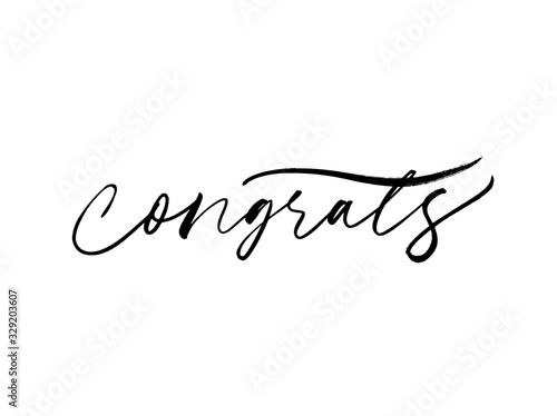 Congrats stylish black ink lettering. Congratulations handwritten message isolated on white background.