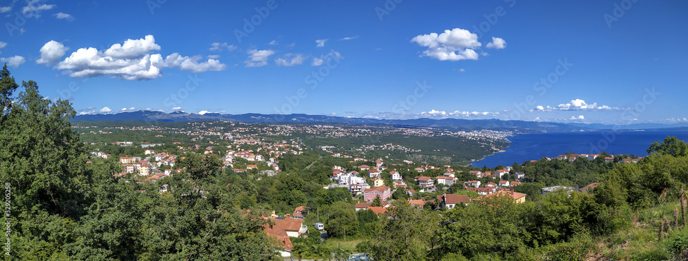view on city Rijeka from mountain Ucka and village Veprinac