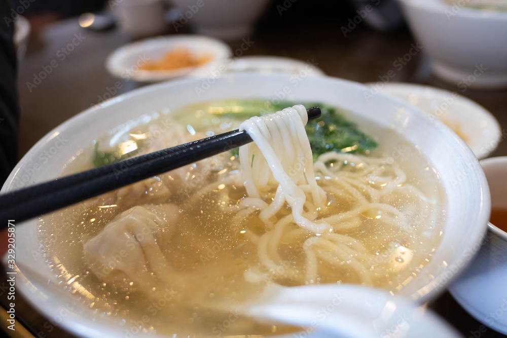 Noodles with pork dumplings, Taiwanese local food Noodles with pork dumplings, Taiwanese local food