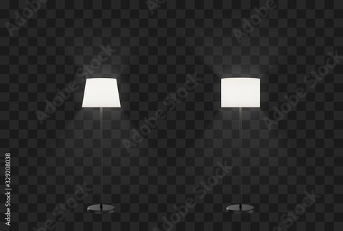 Floor lamps furniture set. Vector flat illustration. Modern torchiere with white lampshades.