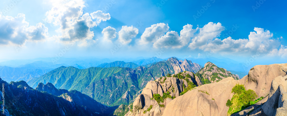 Beautiful Huangshan mountains landscape on a sunny day in China.