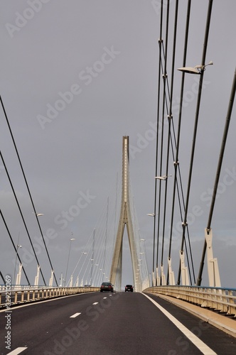 the famous Normandy suspension bridge in Honfleur in France photo