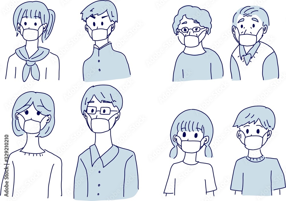 Family in mask to fight against virus. Medical illustration of grandparents parents teenagers and kids in sickness. Hand drawn style vector illustration. Family in mask to fight against virus. Medical illustration of grandparents parents teenagers and kids in sickness. Hand drawn style vector illustration.