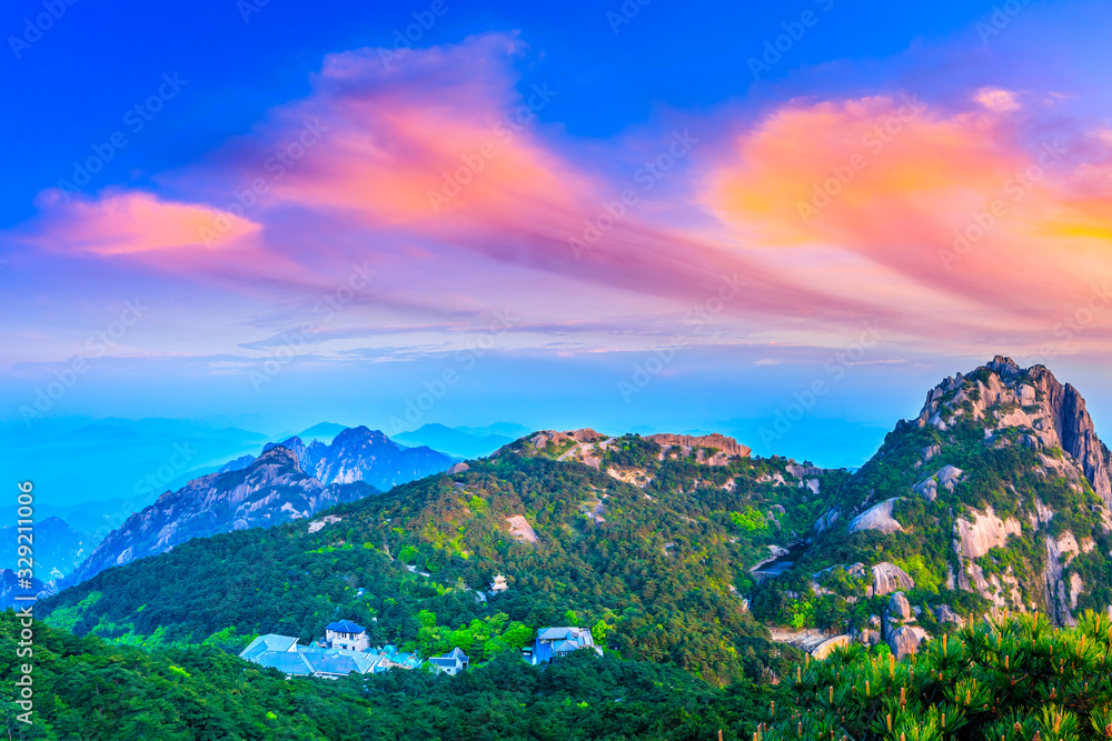 Beautiful Huangshan mountains landscape at sunrise in China.