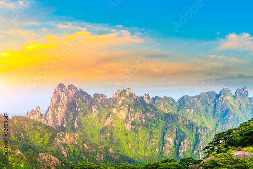 Beautiful Huangshan mountains landscape at sunrise in China.