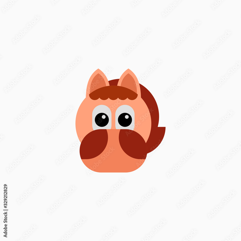 Vector Flat horse's face isolated. Cartoon style illustration. Animal's head logo. Object for web, poster, banner, print design. Advertisement decoration element