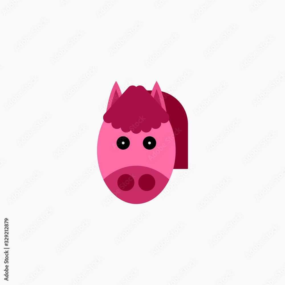 Obraz premium Vector Flat horse's face isolated. Cartoon style illustration. Animal's head logo. Object for web, poster, banner, print design. Advertisement decoration element