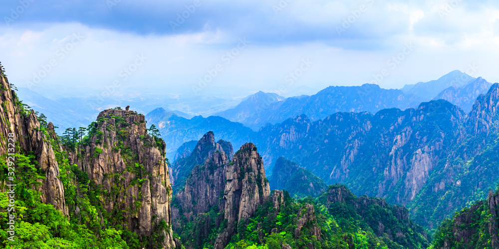 Beautiful Huangshan mountains landscape at sunset in China.