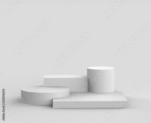 3d white gray podium minimal studio background. Abstract 3d geometric shape object illustration render. Display for cosmetics and beauty fashion product.
