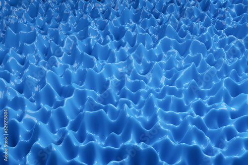 3D render abstract background. Blue liquid texture. Wave or curved surface.