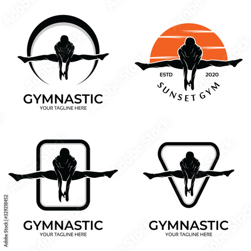 Set of gymnastics activities for logo or icon health and fitness