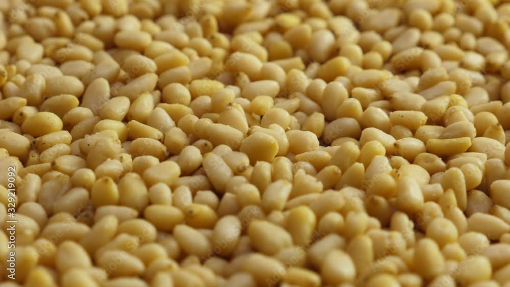 Pine nuts background. Unshelled cedar seeds, closeup. Rotate Pine nuts background. Unshelled cedar seeds, closeup. Rotate