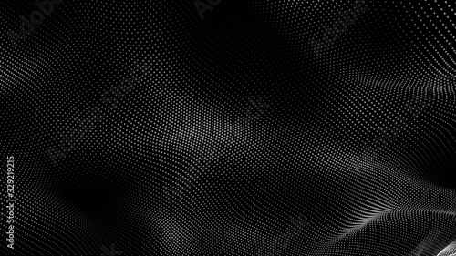 Dot white black wave technology texture background. Abstract big data digital concept. 3d rendering.