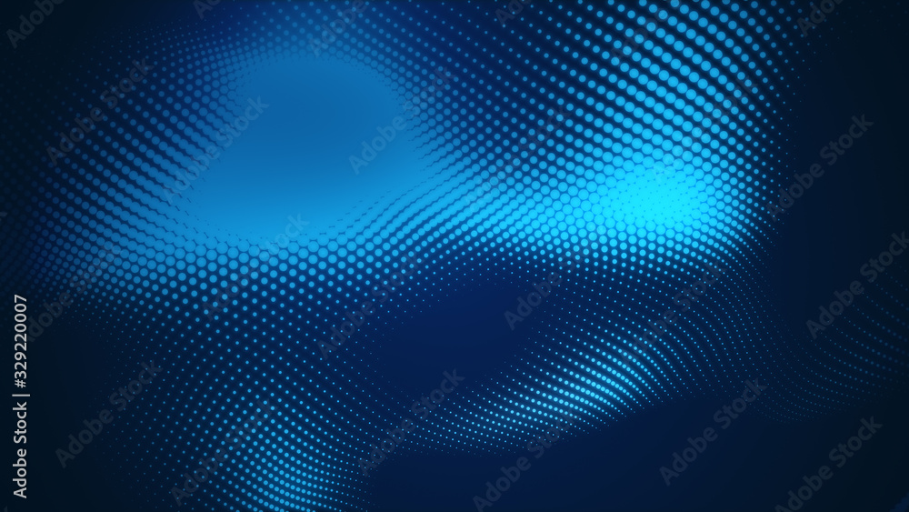 Fototapeta premium Dot blue wave light screen gradient texture background. Abstract technology big data digital background. 3d rendering.