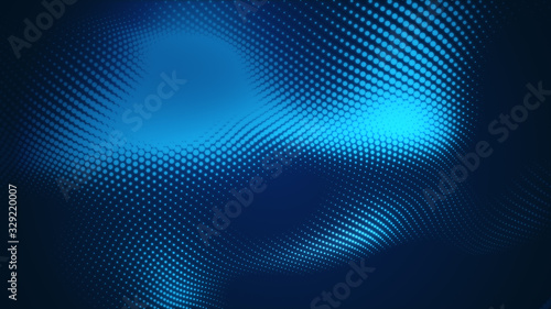 Dot blue wave light screen gradient texture background. Abstract  technology big data digital background. 3d rendering.