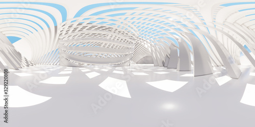Colorful 360 degree abstract panoramic background: geometric white ring.  ( Car backplate, 3D rendering computer digitally generated illustration.)