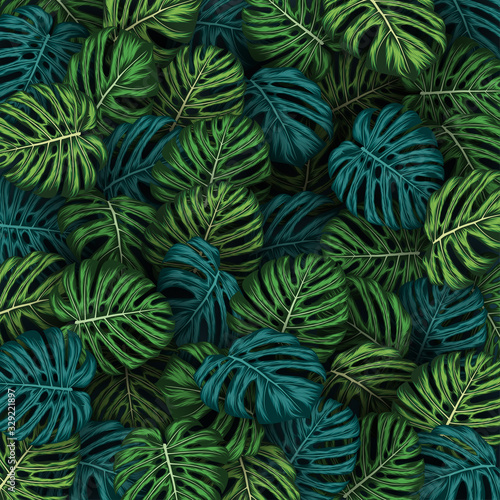 Tropical summer leaves background with jungle plants