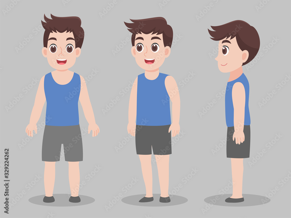 Set of Character Man cartoon concept character pose front side turn around  for character animation flat vector design. Stock Vector | Adobe Stock