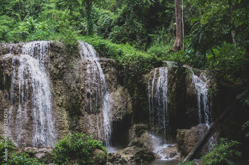 Tran Sawan Waterfall, Phayao Province Thailand. Soft water of the stream in the natural park, Beautiful waterfall in rain forest