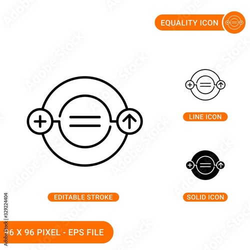 Equality icons set vector illustration with solid icon line style. Male female equal concept. Editable stroke icon on isolated background for web design, infographic and UI mobile app.