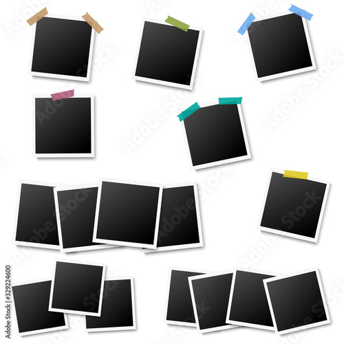 Set of photo frames on sticky tapes. Vector.