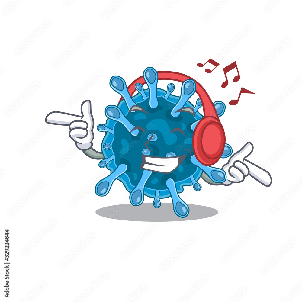 enjoying music microscopic corona virus cartoon mascot design Stock Vector  | Adobe Stock