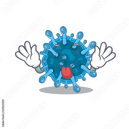 Funny face microscopic corona virus mascot design style with tongue out