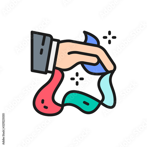Magic trick with handkerchiefs, circus flat color line icon.