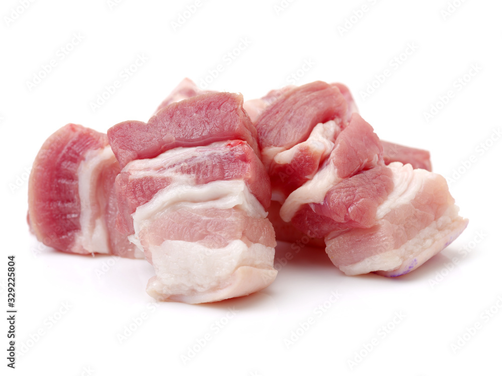 Raw pork belly pieces on a white background Raw pork belly pieces on a white background