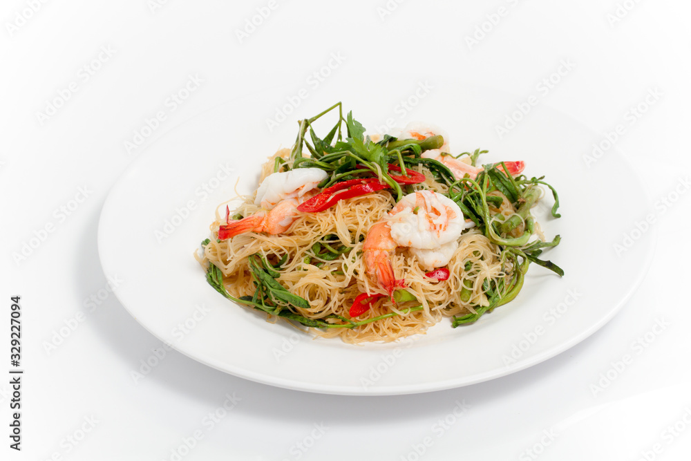 Thai food stir fried noodle white dish isolated Thai food stir fried noodle white dish isolated