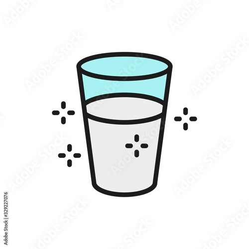 Glass of water flat color line icon.