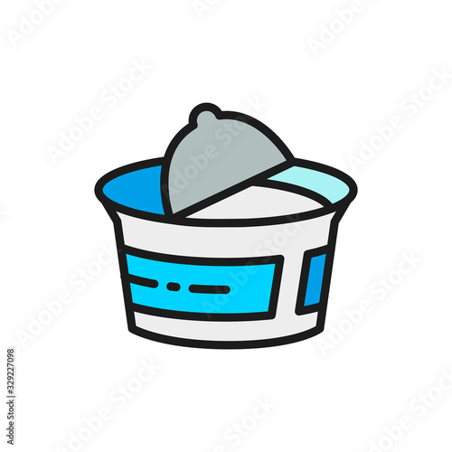 Packaging for yogurt, sour cream, cottage cheese flat color line icon.