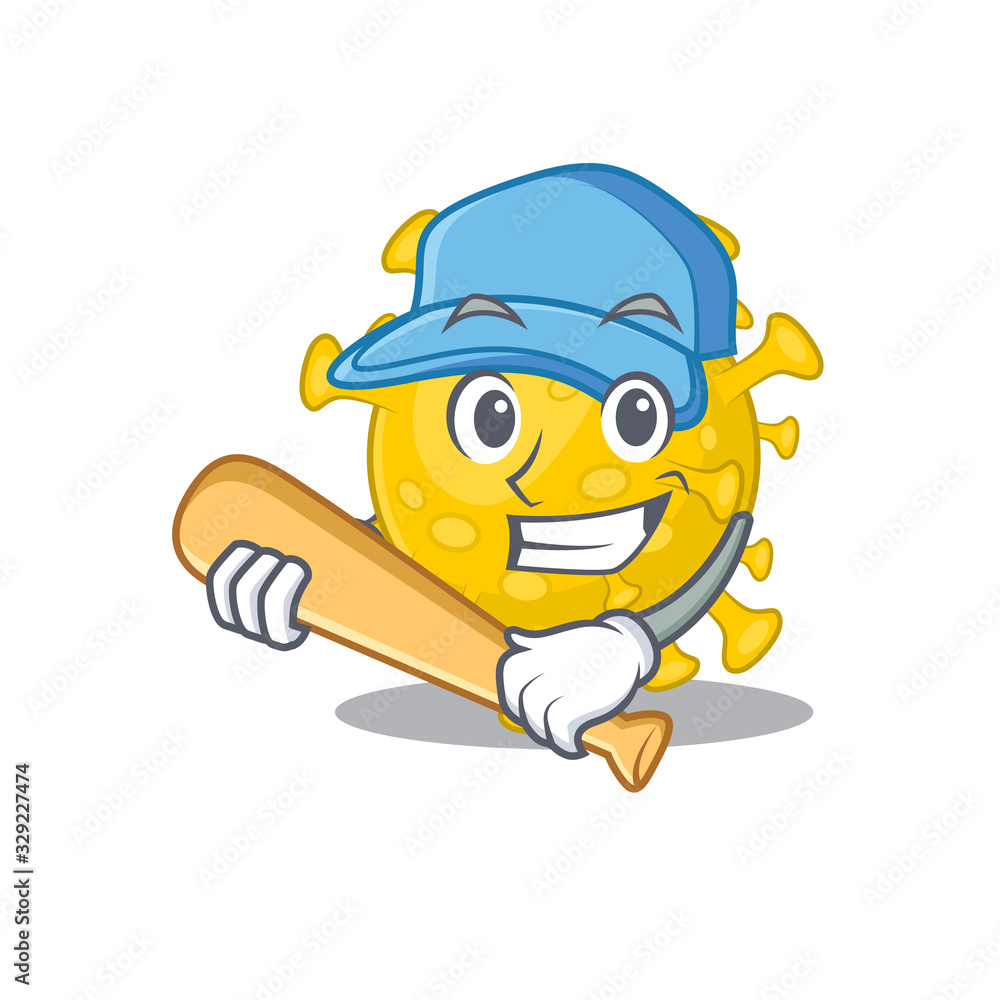 Mascot design style of corona virus diagnosis with baseball stick Mascot design style of corona virus diagnosis with baseball stick