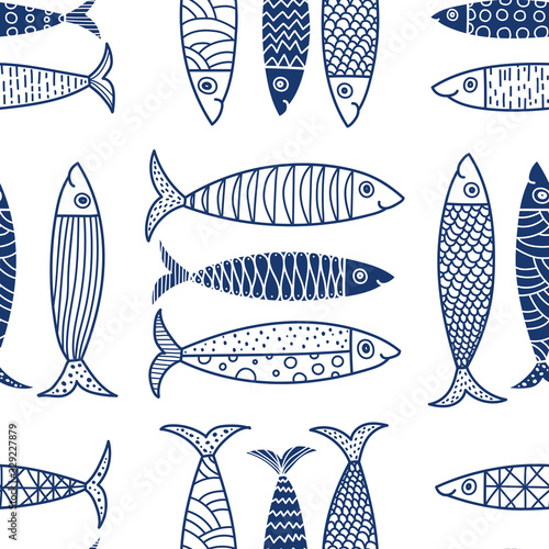 Cute fish.  Kids lbackground. Seamless pattern. Can be used in textile industry, paper, background, scrapbooking.