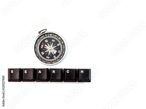 Compass and SEARCH Splatter blackkeyboards botton the White background.