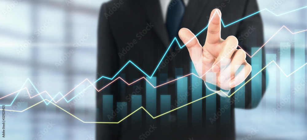 Businessman plan graph growth and increase of chart positive indicators Businessman plan graph growth and increase of chart positive indicators