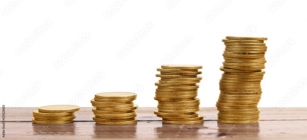 Graph stock market. Pile of Coins on stacks