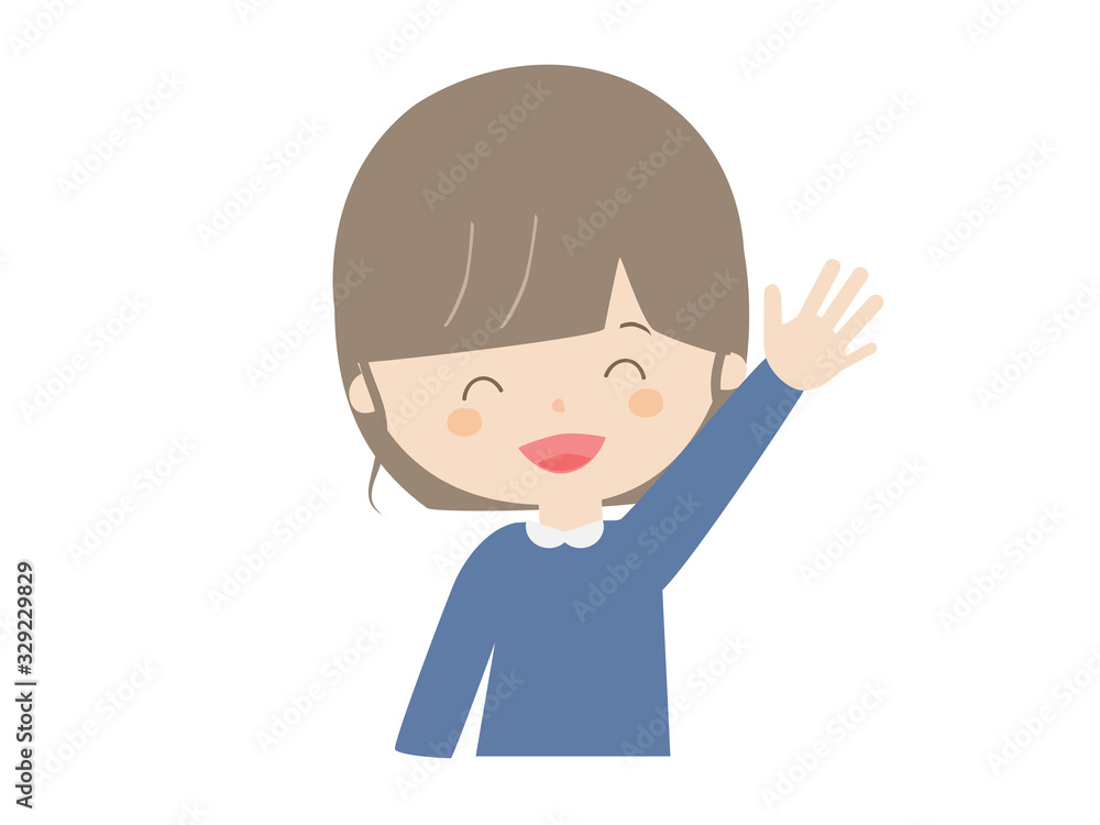 Girl raising hand with a smile